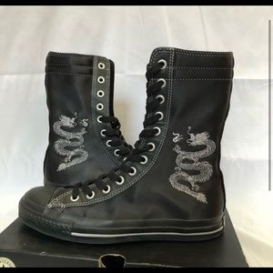 Silver dragon black satin converse Xtra high top